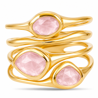 BUY 925 SILVER WITH ROSE QUARTZ GEMSTONE MOLTEN RING