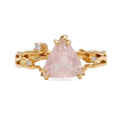 BUY 925 SILVER GOLD PLATED NATURAL ROSE QUARTZ GEMSTONE MOLTEN RING