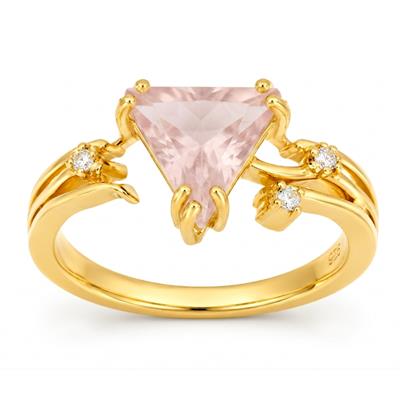 BUY 925 SILVER GOLD PLATED NATURAL ROSE QUARTZ GEMSTONE MOLTEN RING