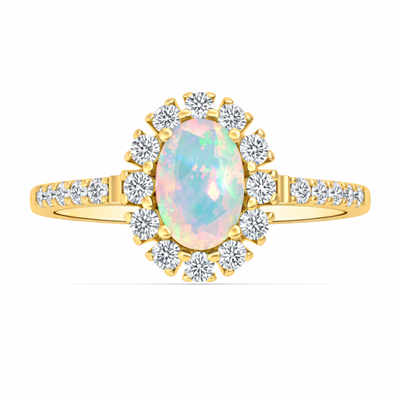 BUY 14K GOLD WITH ETHIOPIAN OPAL GEMSTONE HALO RING