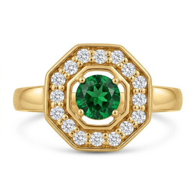 BUY 14K GOLD HALO RING WITH GREEN TOURMALINE GEMSTONE