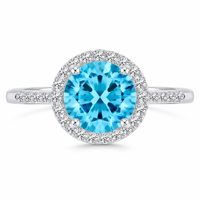 BUY 925 STERLING SILVER HALO RING WITH NATURAL SWISS BLUE TOPAZ GEMSTONE RING