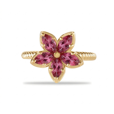 BUY 14K GOLD WITH PINK TOURMALINE GEMSTONE FLORAL RING