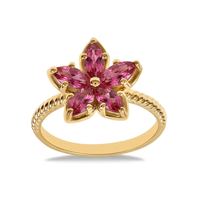 BUY 14K GOLD WITH PINK TOURMALINE GEMSTONE FLORAL RING