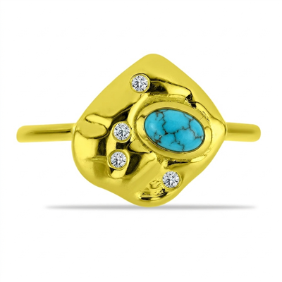 STERLING SILVER GOLD PLATED NATURAL TURQUOISE GEMSTONE RING WHOLESALE MANUFACTURER SUPPLIER EXPORTER JEWELPIN USA