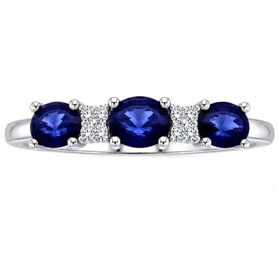 BUY Natural Blue Sapphire Three Stone Ring IN 925 SILVER