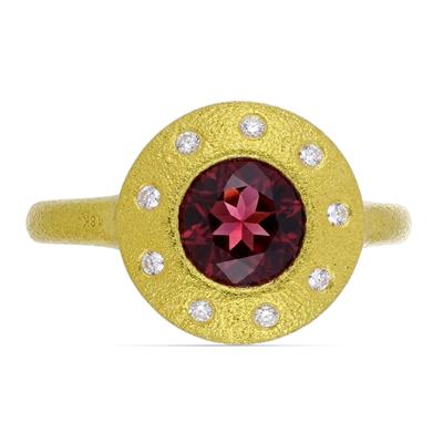 BUY 925 SILVER WITH RHODOLITE GEMSTONE MOLTEN RING IN GOLD PLATED