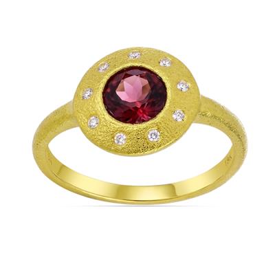 BUY 925 SILVER WITH RHODOLITE GEMSTONE MOLTEN RING IN GOLD PLATED