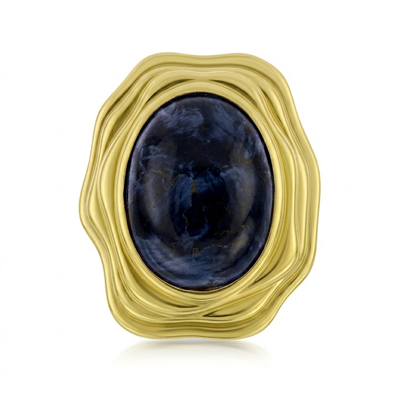 BUY 925 SILVER WITH LARGE PIETERSITE GEMSTONE RING IN GOLD PLATED