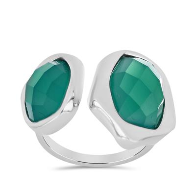 BUY 925 SILVER WITH NATURAL GREEN ONYX GEMSTONE MOLTEN RING IN GOLD PLATED