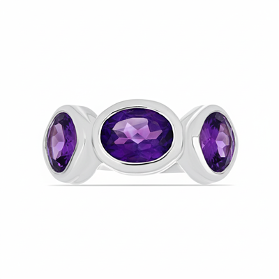 BUY 925 SILVER THREE STONE RING WITH AFRICAN AMETHYST GEMSTONE