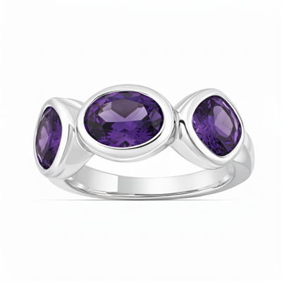 BUY 925 SILVER THREE STONE RING WITH AFRICAN AMETHYST GEMSTONE
