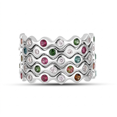 BUY 925 SILVER WITH  NATURAL MULTI TOURMALINE GEMSTONE RING