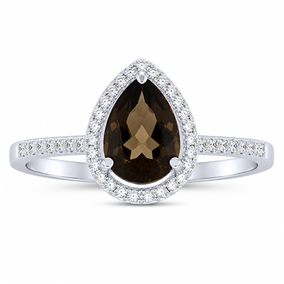 BUY NATURAL SMOKY GEMSTONE HALO RING IN 925 SILVER 