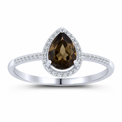 BUY NATURAL SMOKY GEMSTONE HALO RING IN 925 SILVER 