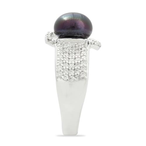 FRESHWATER BLACK PEARL RING WITH ZIRCON 