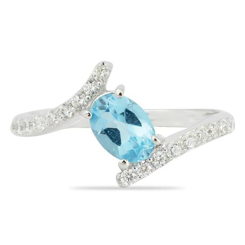 BUY 925 SILVER NATURAL SWISS BLUE TOPAZ GEMSTONE CLASSIC RING