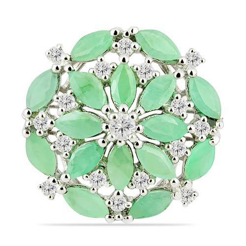 925 STERLING SILVER NATURAL EMERALD CLUSTER RING