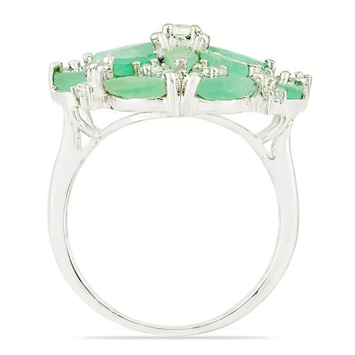 925 STERLING SILVER NATURAL EMERALD CLUSTER RING