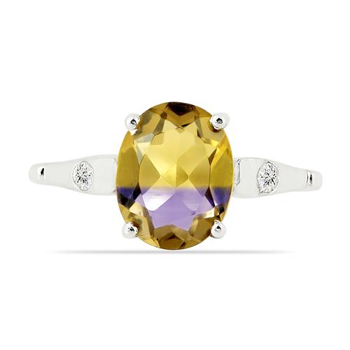  SYNTHETIC AMETRINE GEMSTONE CLASSIC RING IN 925 SILVER 