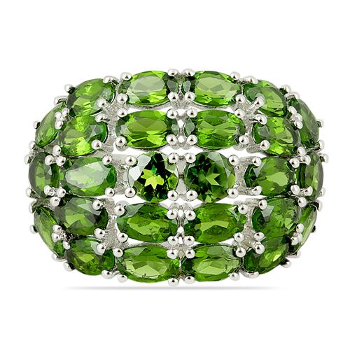 STERLING SILVER NATURAL CHROME DIOPSITE GEMSTONE CLUSTER RING 