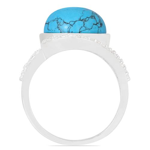 BUY SYNTHETIC TURQUOISE GEMSTONE BIG STONE RING IN STERLING SILVER 
