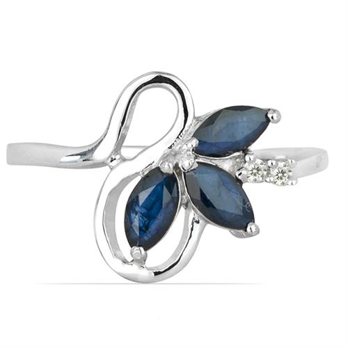 BUY NATURAL BLUE SAPPHIRE GEMSTONE RING IN 925 SILVER