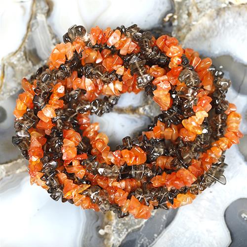NATURAL CARNELIAN AND SMOKY NUGGETS 32 INCHES NECKLACE #VBJ010035