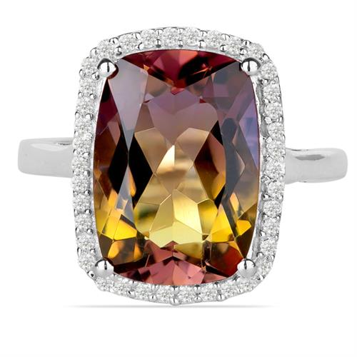 6.10 CT SYNTHETIC AMETRINE SILVER RING WITH WHITE ZIRCON #VR027491