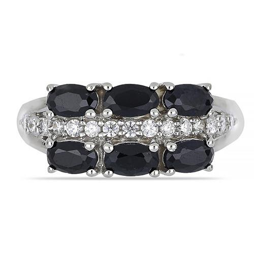 REAL BLACK SAPPHIRE GEMSTONE RING IN STERLING SILVER