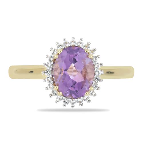 BUY STERLING SILVER NATURAL BRAZILIAN AMETHYST WITH WHITE ZIRCON GEMSTONE RING