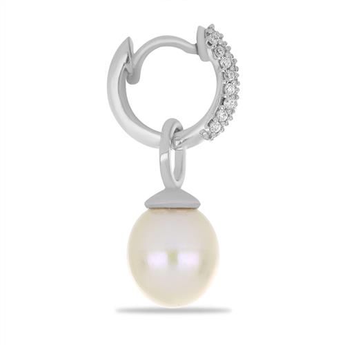 BUY STERLING SILVER NATURAL WHITE FRESHWATER PEARL  WITH WHITE ZIRCON GEMSTONE EARRINGS 