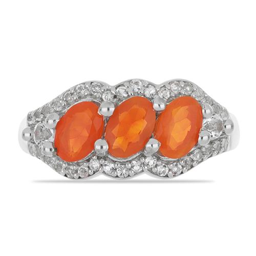 BUY STERLING SILVER NATURAL ORANGE ETHIOPIAN OPAL WITH WHITE ZIRCON GEMSTONE RING 