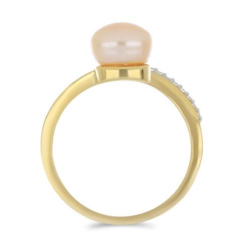 BUY NATURAL PEACH FRESHWATER PEARL WITH WHITE ZIRCON GEMSTONE RING