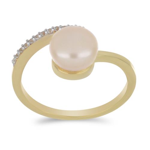 BUY NATURAL PEACH FRESHWATER PEARL WITH WHITE ZIRCON GEMSTONE RING
